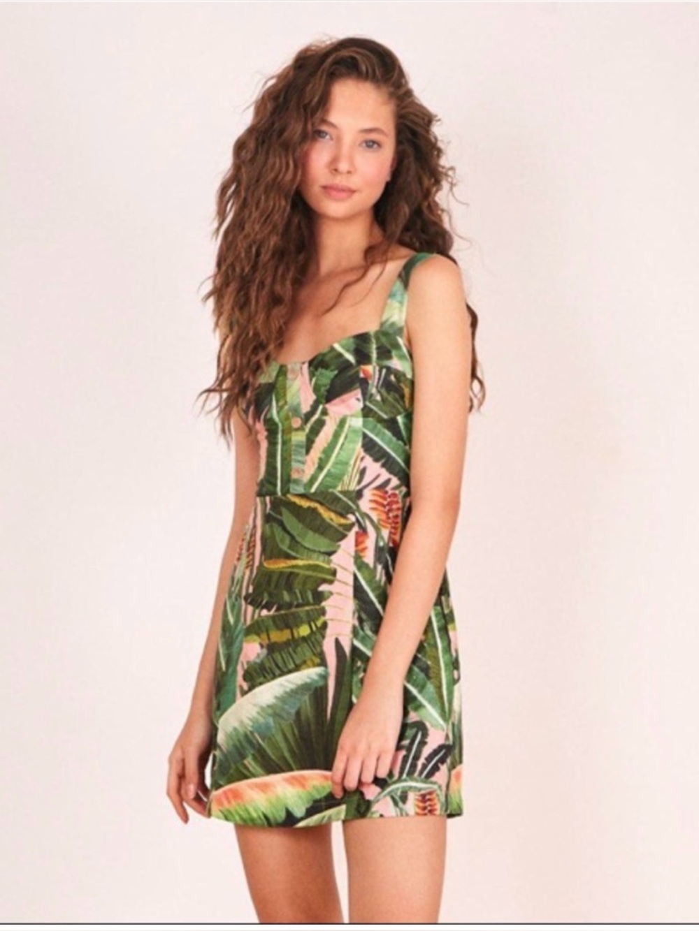 FARM Rio Green & Pink Tropical Print Mini Dress